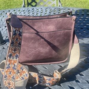 HKCLUF Vegan Leather Hobo Handbag with printed crossbody strap